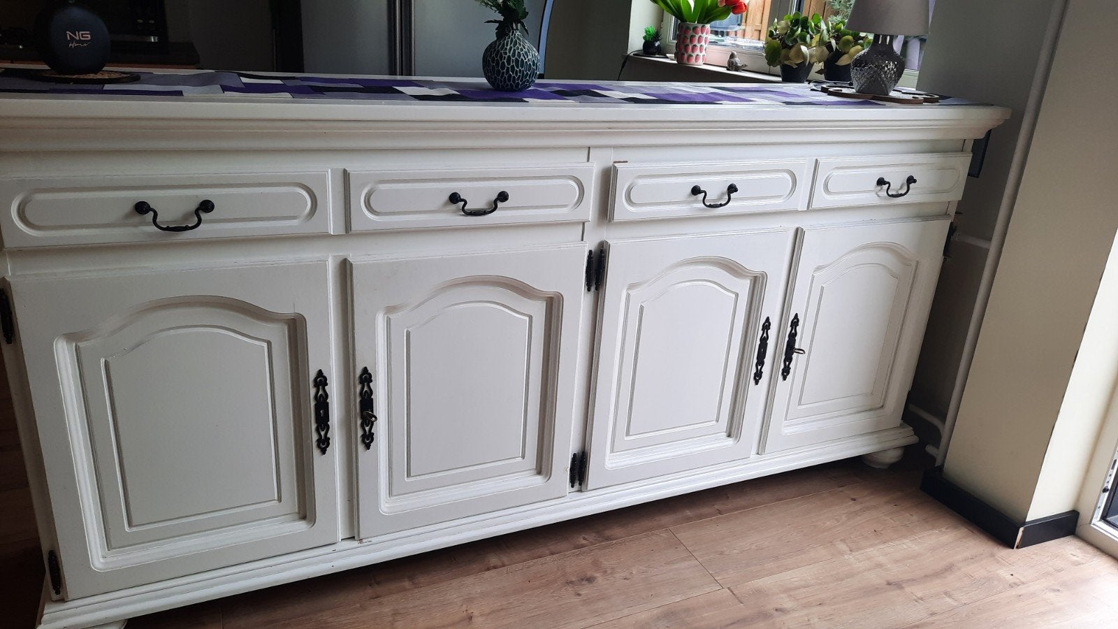 Massief eiken dressoir met lades en deuren, Huis en Inrichting, Kasten | Dressoirs, Ophalen, Gebruikt, Eikenhout, 200 cm of meer