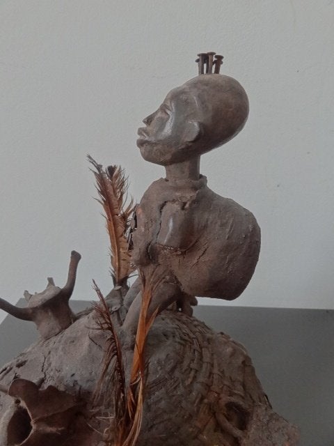Zeer oud ceremonieel  hoofddeksel, Congo, Kongo, Zaire, Masker, Handgemaakt, 20 cm, Natuurlijk materiaal