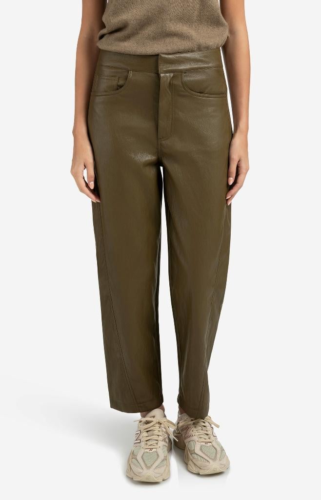 Khaki faux leather pants yaya 36/S, Kleding | Dames, Broeken en Pantalons, Ophalen of Verzenden, Zo goed als nieuw, Yaya, Maat 36 (S)