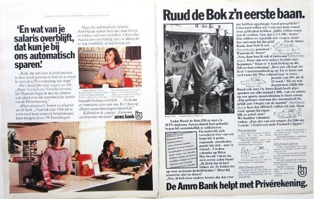 7 vintage advertenties reclames van Amro bank 1975-80, Ophalen of Verzenden, Gebruikt, Overige typen