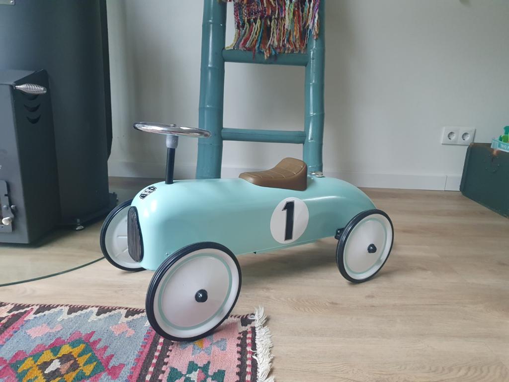 Retro Roller Loopauto - Mintgroen met nummer 1, Ophalen, Zo goed als nieuw, Loopvoertuig