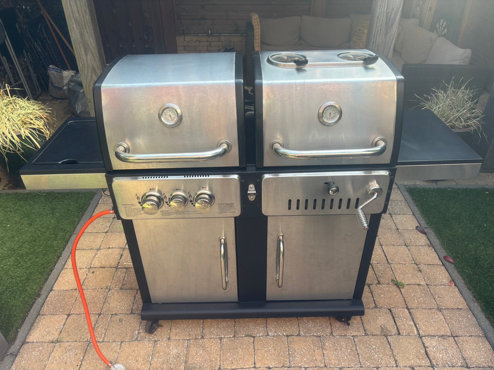 Dubbele BBQ kolen én gas!, Tuin en Terras, Gasbarbecues, Ophalen of Verzenden, Zo goed als nieuw