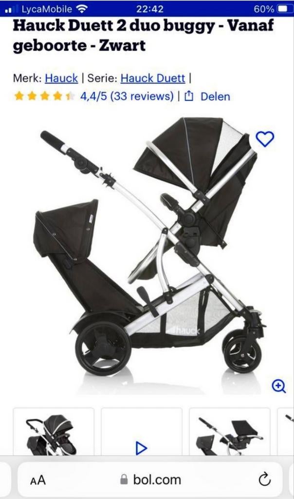 Hauck Duett 2 duo buggy, Kinderen en Baby's, Buggy's, Ophalen