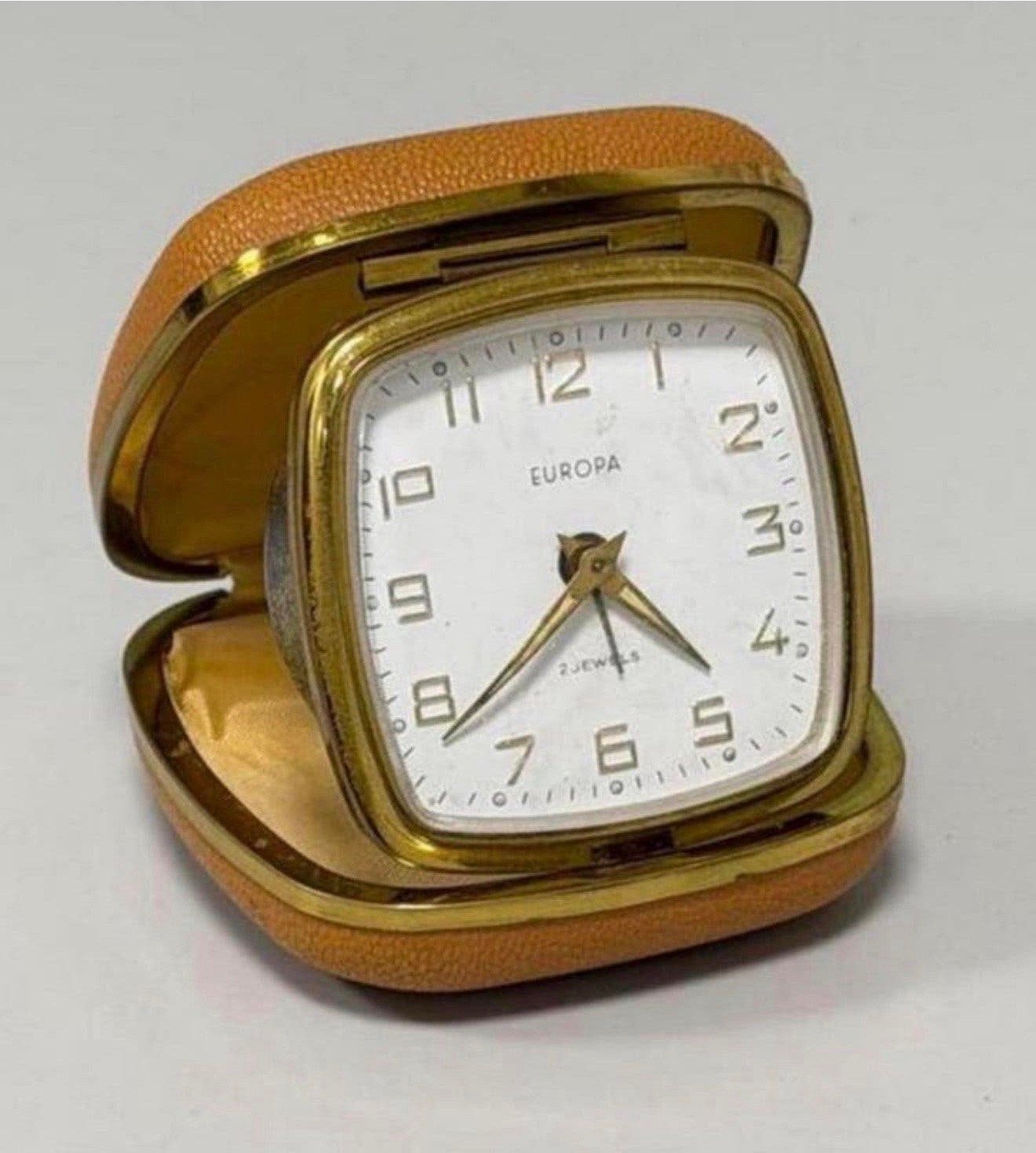 Vintage antiek 1960 Europa 2Jewels reiswekker klok klap-etui, Ophalen of Verzenden