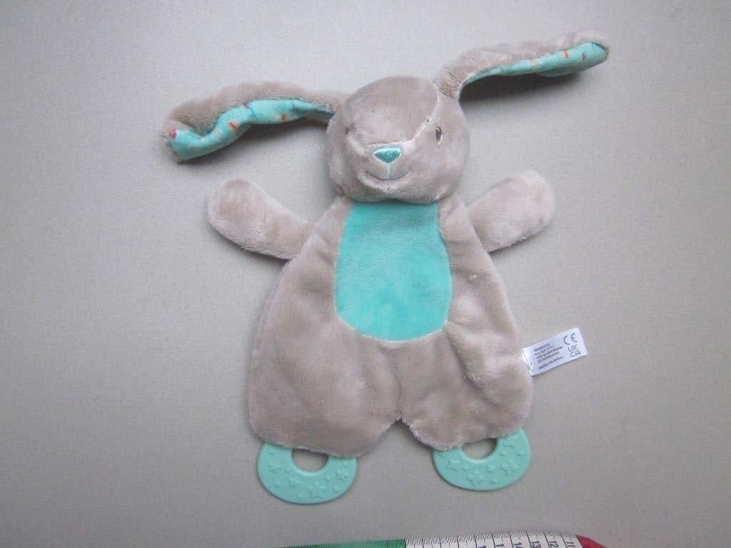 Tendertoys grijs-groen pluche konijn knispers-bijtstukken, Overige merken, Overige karakters, Wasbaar, Ophalen of Verzenden