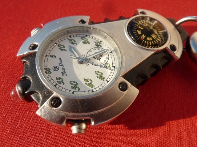 Uniek: Hel mooie Broekriem horloge met kompas, Overige merken, Staal, Overige materialen, Ophalen of Verzenden