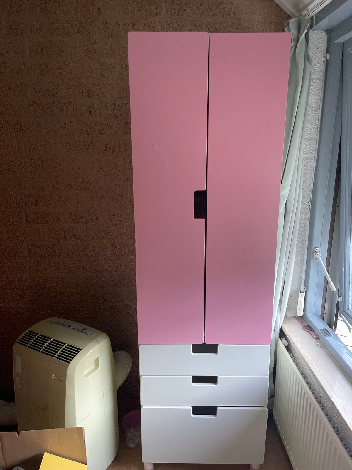 Roze kledingkast met lades en hangruimte, Ophalen, Gebruikt, 50 tot 100 cm, Met lade(s)