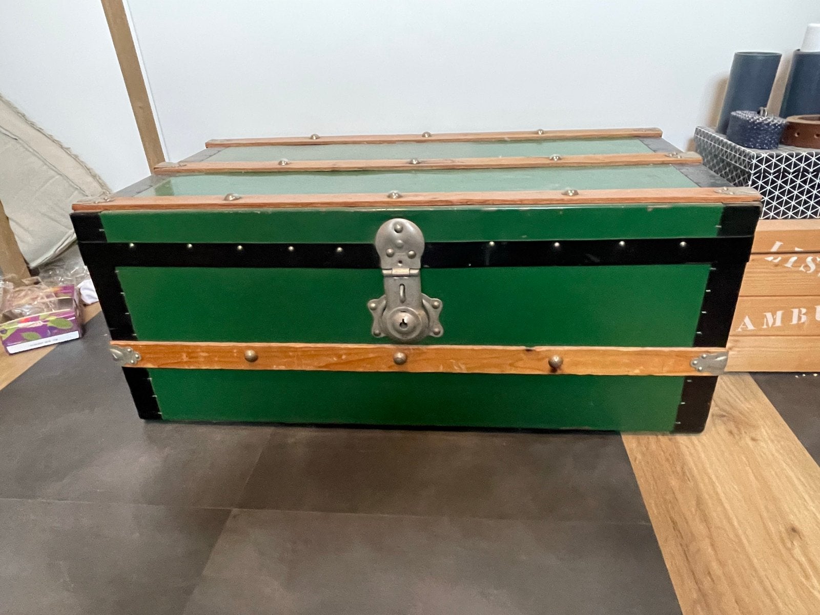 Vintage Groene Reiskoffer / Opbergkist, Ophalen