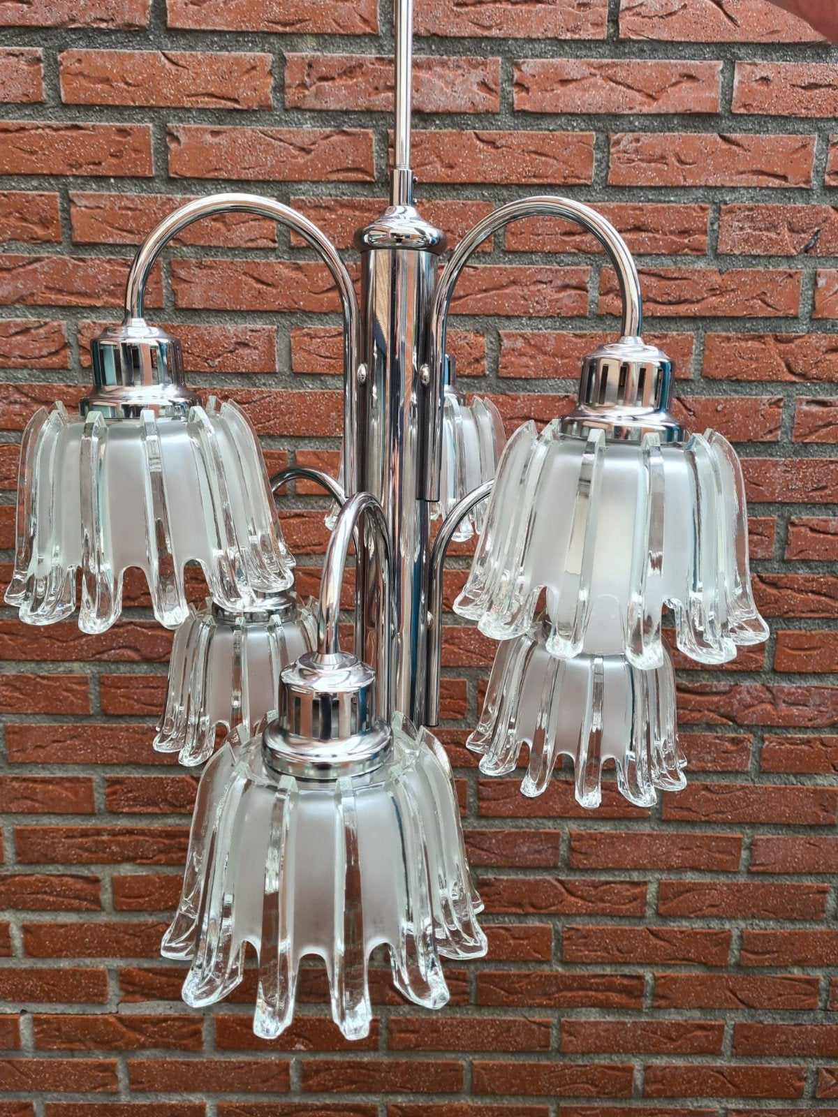 FIFTIES SIXTIES CHROMEN DORIA LAMP MET 6 KELKEN, Ophalen, Zo goed als nieuw, Glas, FIFTIES SIXTIES RETRO