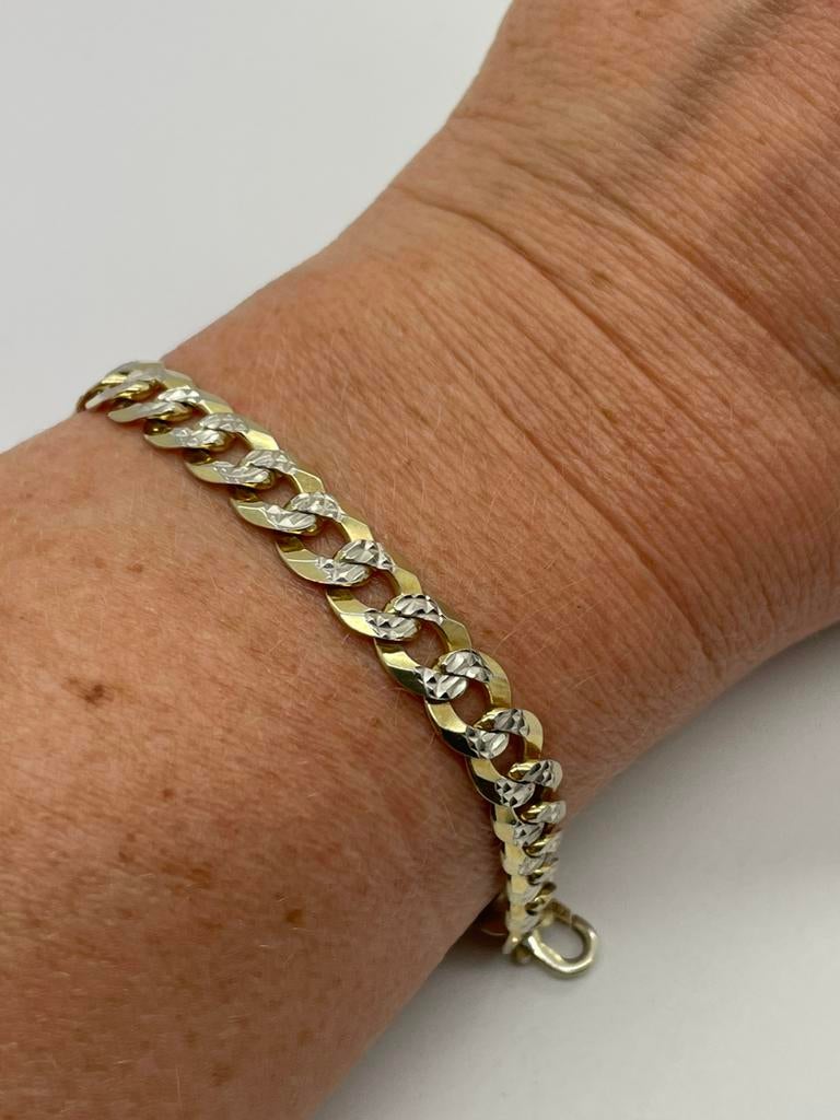 D293 Prachtige zilveren Cuban link armband bicolor, Sieraden, Tassen en Uiterlijk, Ophalen of Verzenden, X, Goud, Zilver