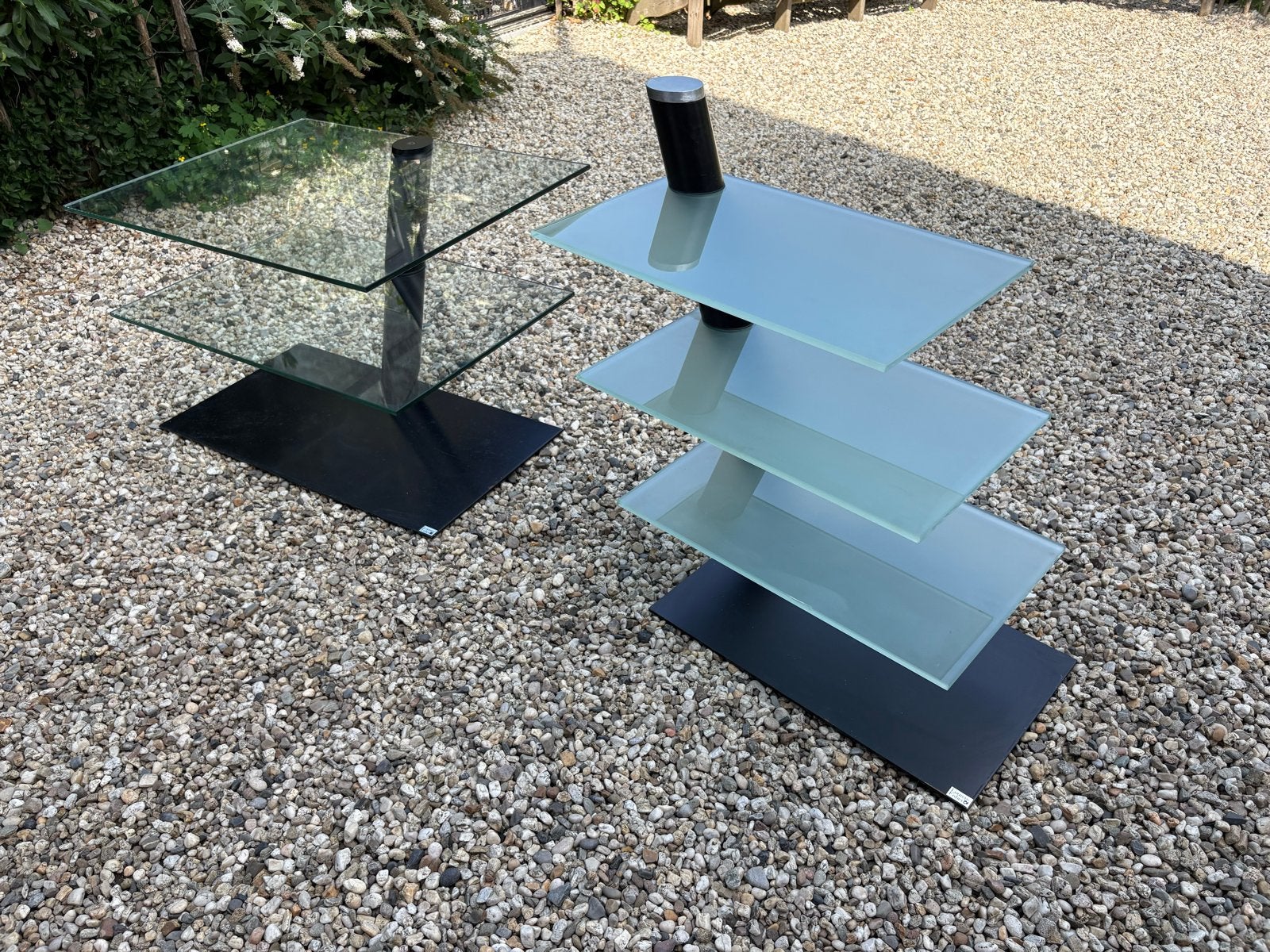 Lourens Fisher Design Glazen Stereo/TV-meubel 2x, Ophalen, Gebruikt, Design, 50 tot 100 cm