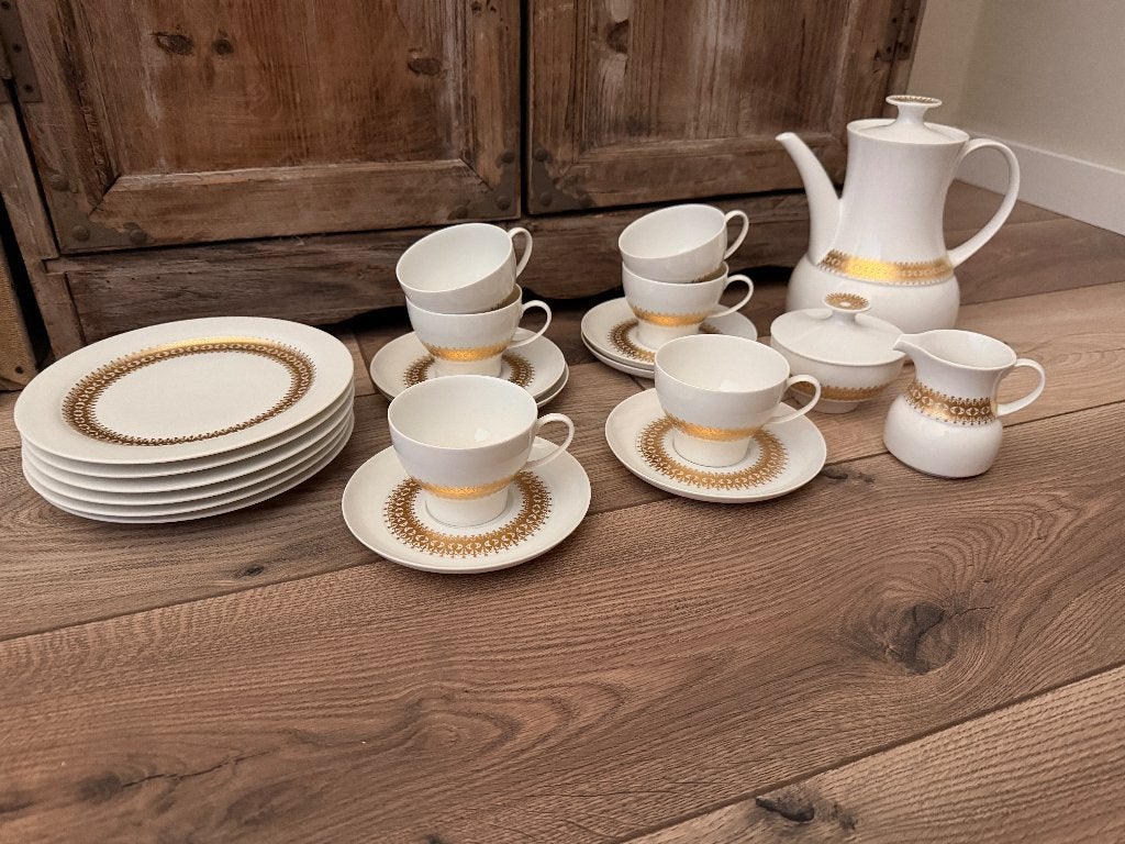 Thomas Koffieservies, wit met goud, puntgaaf, antiek/vintage, Ophalen of Verzenden