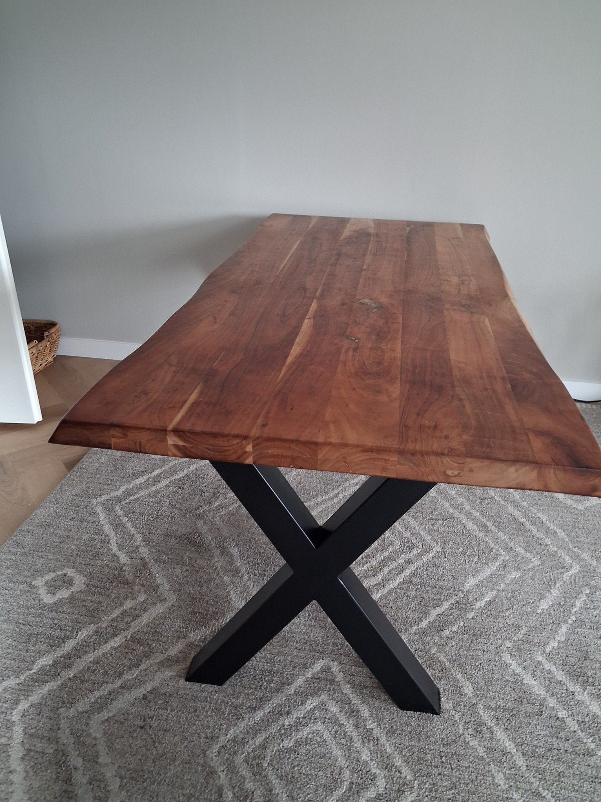 Acaciahouten eettafel 180x90 cm met metalen X-poten, Huis en Inrichting, Tafels | Eettafels, Gebruikt, 50 tot 100 cm, 150 tot 200 cm