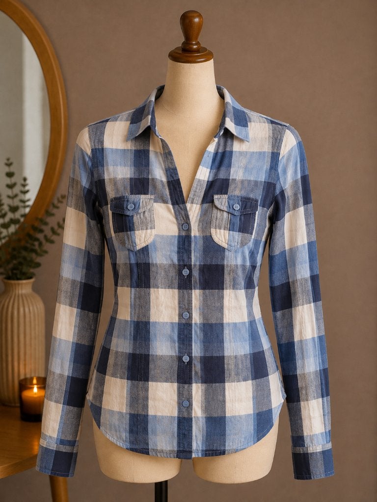 Clockhouse C&A damesblouse blauw wit geruit maat 38 40 M, Maat 38/40 (M), Blauw, Ophalen of Verzenden, Zo goed als nieuw