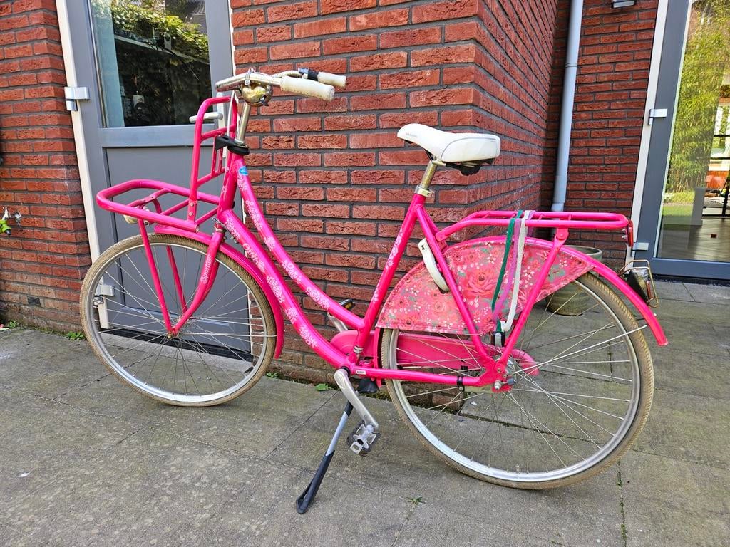 Roze damesfiets met voordrager, Fietsen en Brommers, Ophalen, Gebruikt, Overige merken