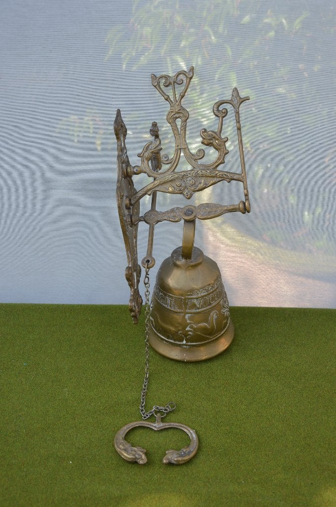Oude koperen trekbel / kloosterbel met trekkoord, 33cm hoog, Ophalen of Verzenden