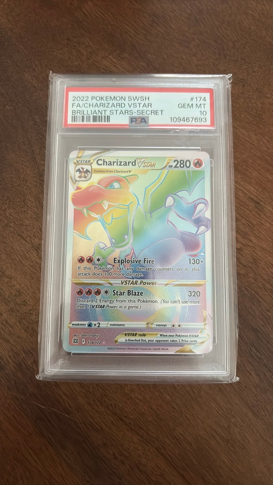PSA 10 Charizard VSTAR Rainbow Secret Rare 174/172, Ophalen of Verzenden, Nieuw, Losse kaart, Foil