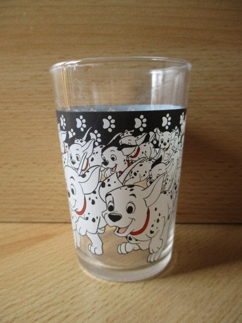 Disney 101 Dalmatiers limonadeglaasje  rennende pups  9.5cm, Ophalen of Verzenden, Overige figuren, Gebruikt, Beeldje of Figuurtje