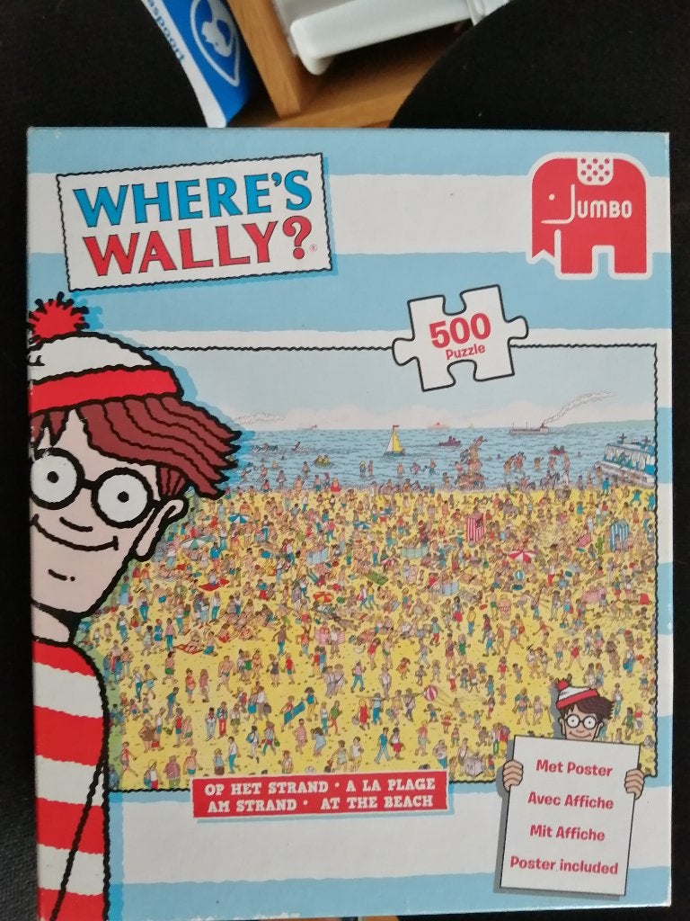 Jumbo Puzzle Waar is Wally? Op het strand, Hobby en Vrije tijd, Ophalen of Verzenden, 500 t/m 1500 stukjes, Zo goed als nieuw