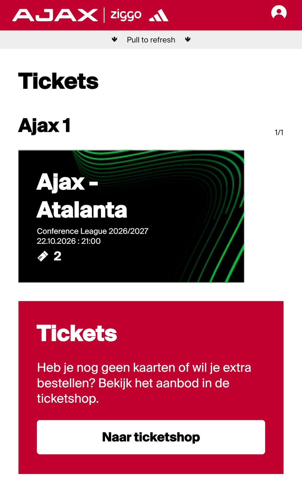 AJAX - ATALANTA 1 TICKET VAK 113, Losse kaart, Eén persoon, Oktober, Europa of Champions League
