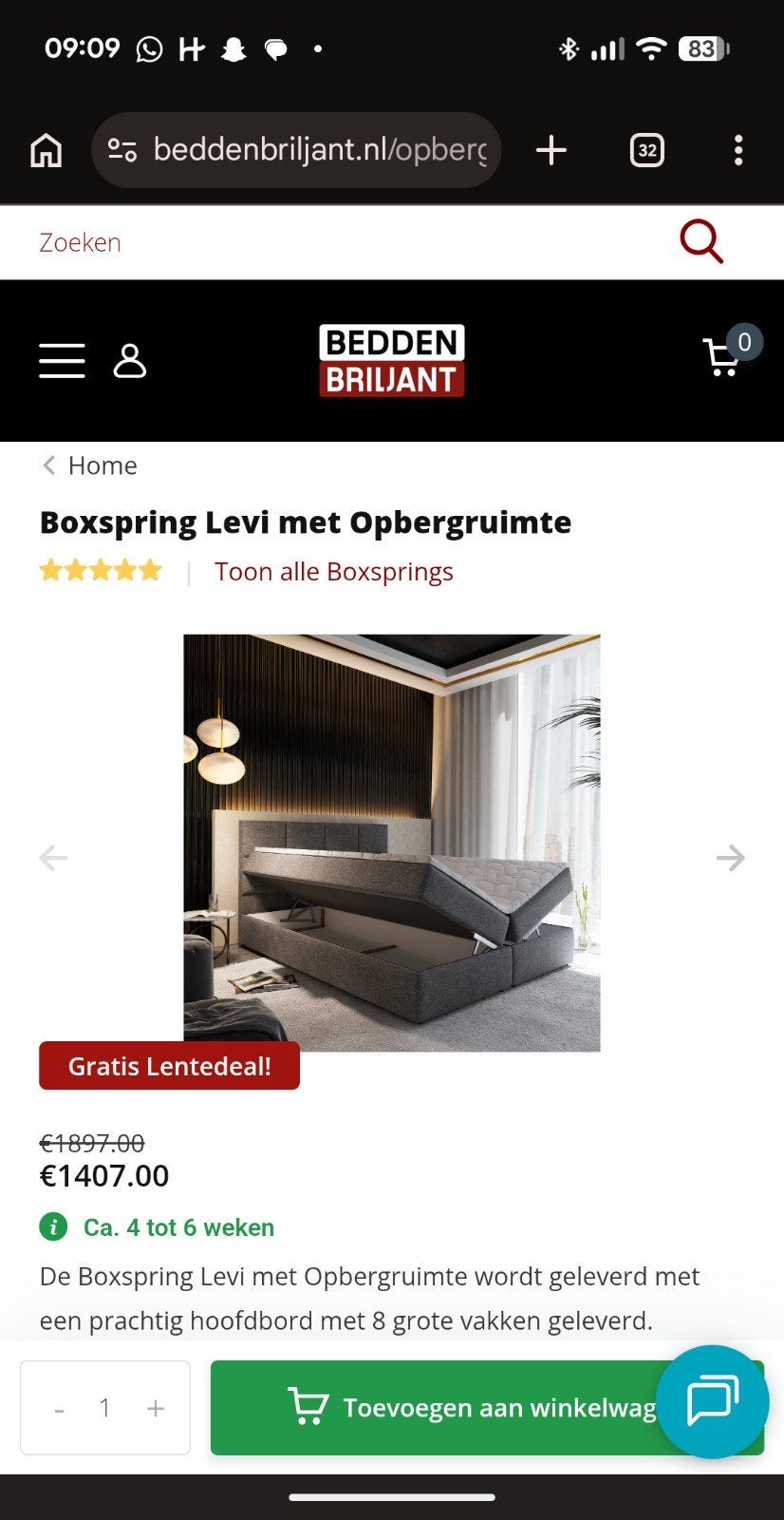 Tweepersoonsbed Levi 220x180 met traagschuim, nieuwstaat, Ophalen, 180 cm, Stof, 220 cm
