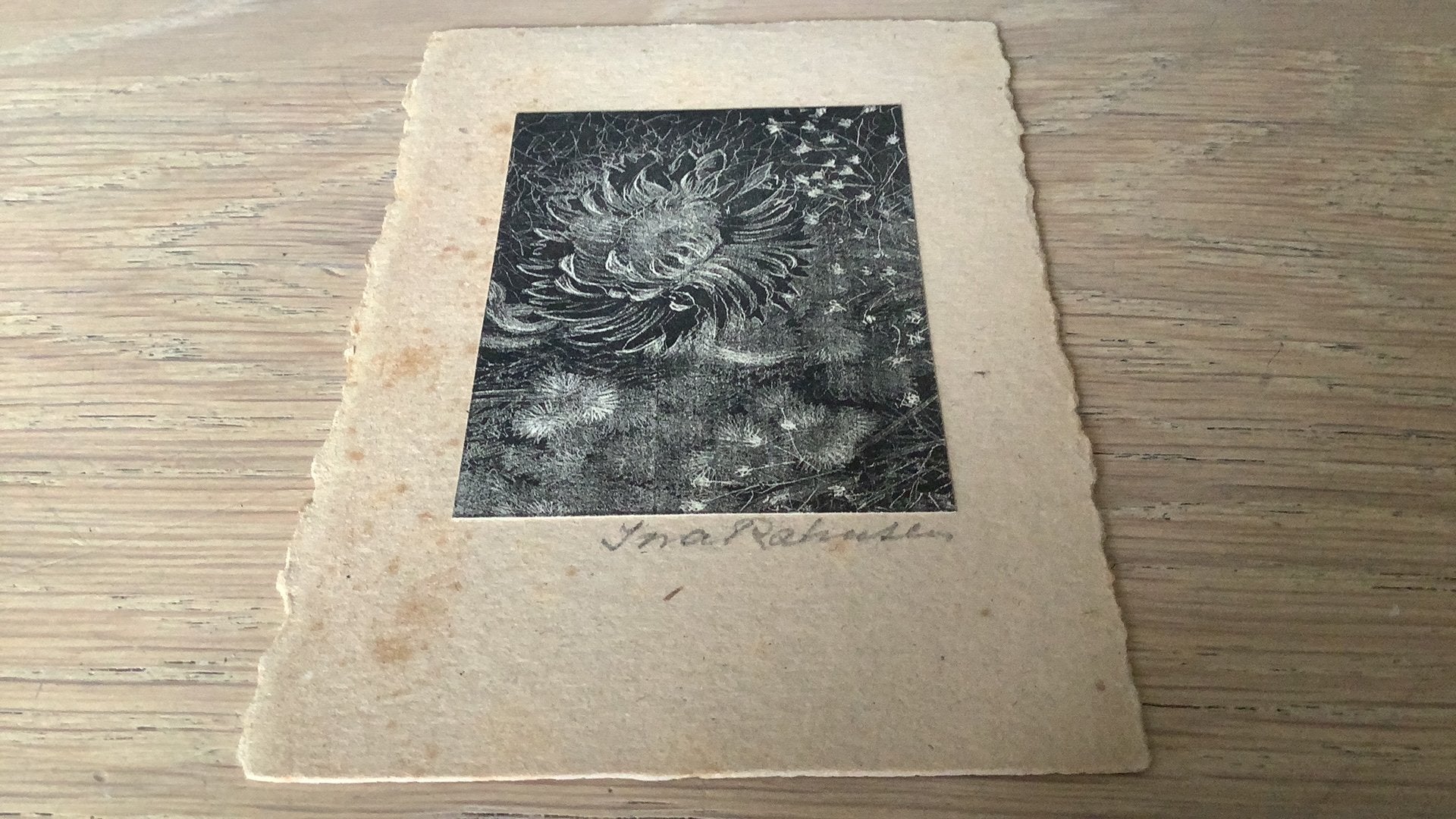 Geschreven kaartje met litho prent van Ina Rahusen., Ophalen of Verzenden