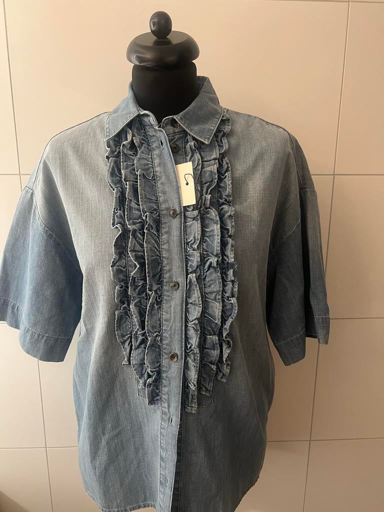Denim blouse met ruches, Verzenden, Nieuw, Maat 38/40 (M), Blauw