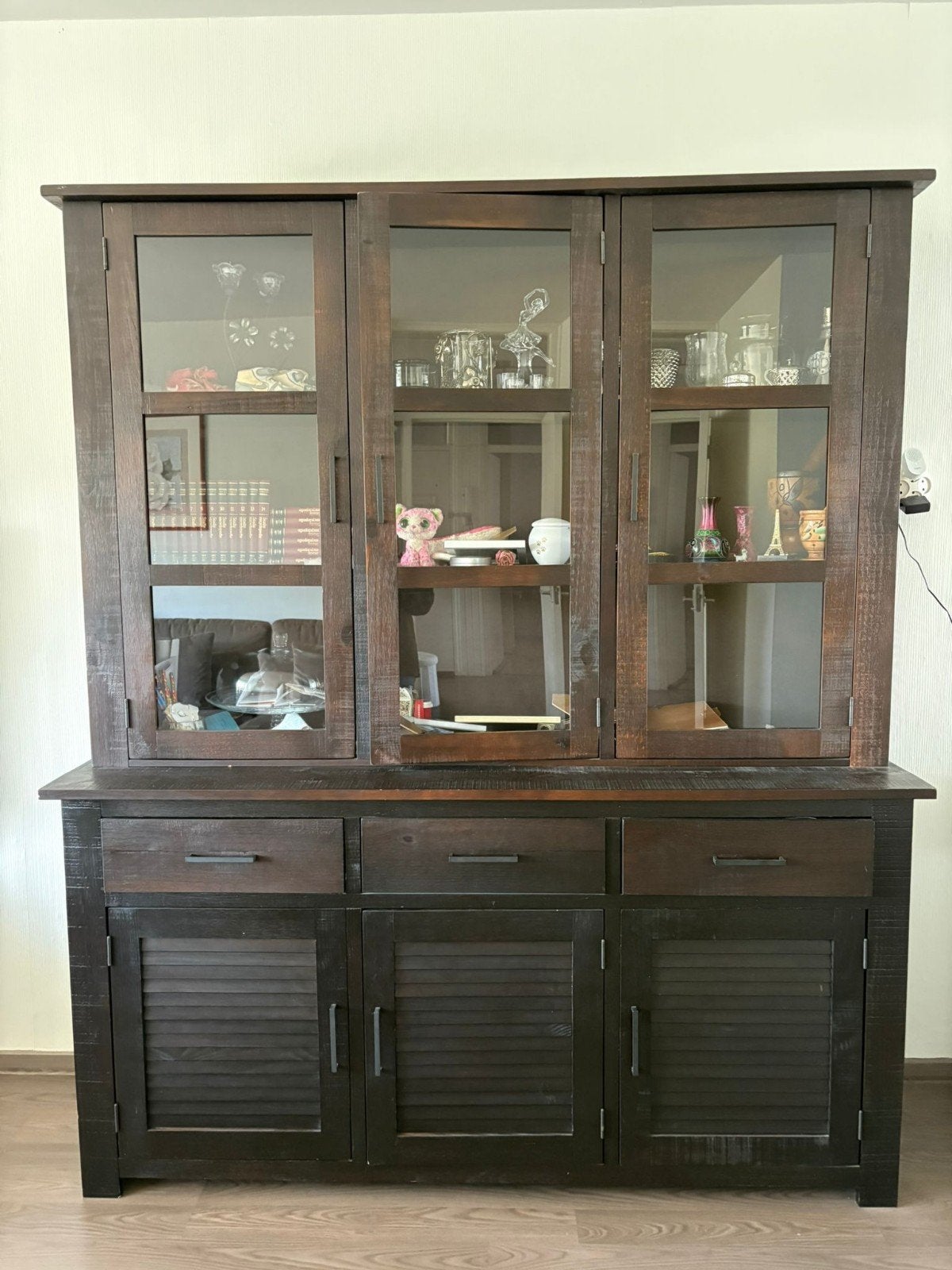 Donkerbruine Dressoir en Kast Set - Landelijke Stijl, Huis en Inrichting, Ophalen, Gebruikt, 100 tot 150 cm, Met lade(s)