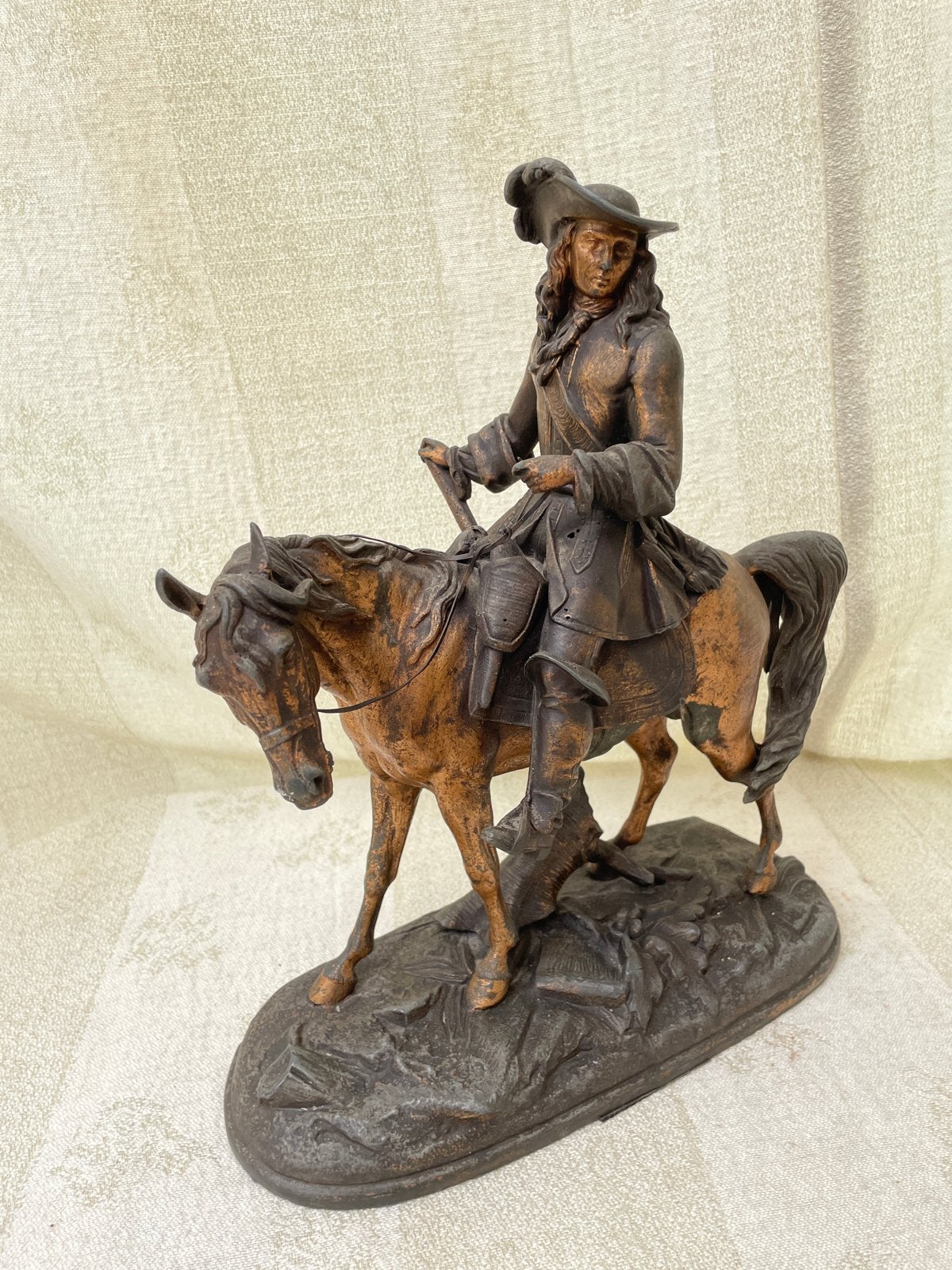 Groot antiek regula beeld - Jager te paard (Louis XV), Ophalen of Verzenden, Gepatineerd, 20 - 50 cm, Beeld