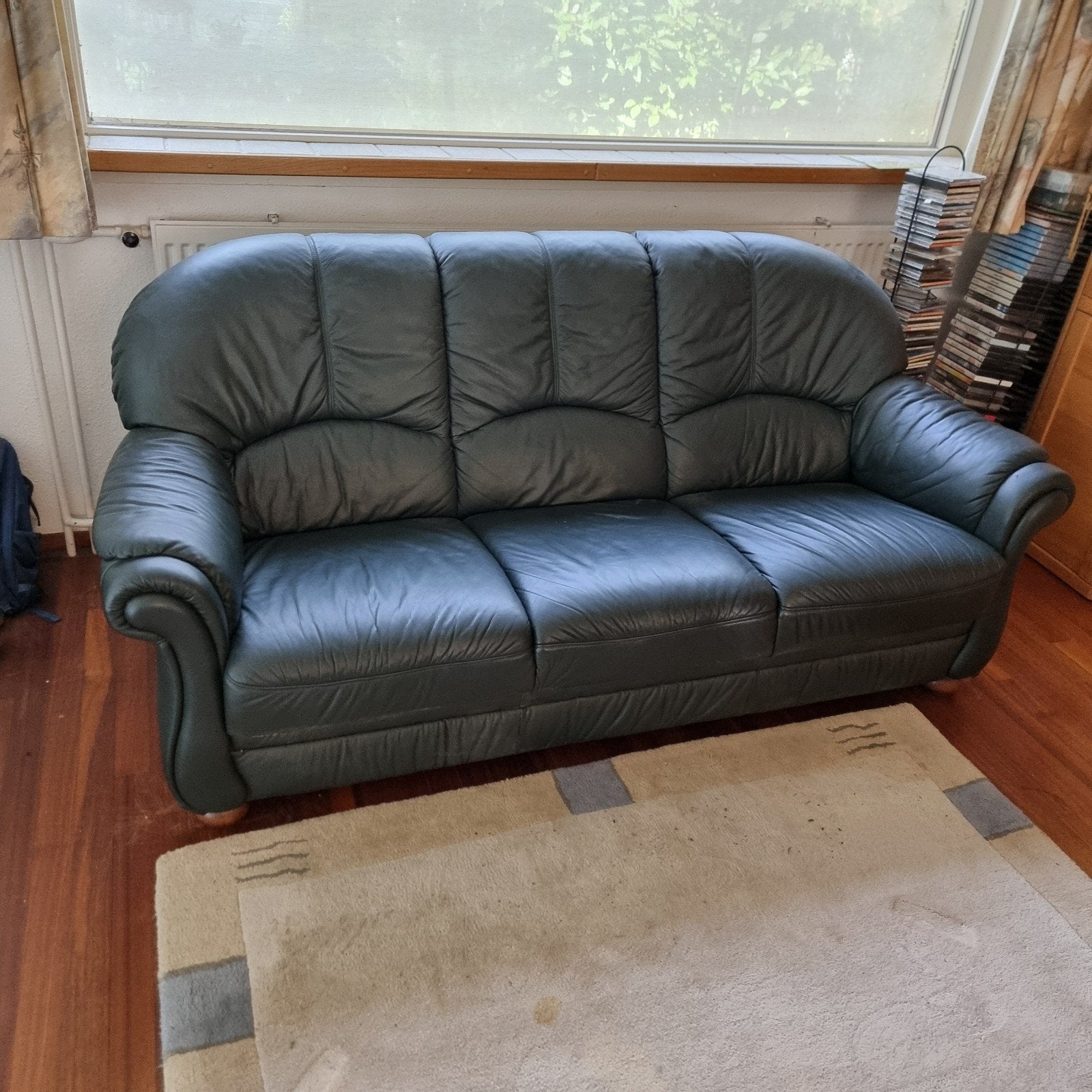 Grote leren bank met 2 stoelen - Apeldoorn, Huis en Inrichting, Ophalen, Gebruikt, Driepersoons, Leer