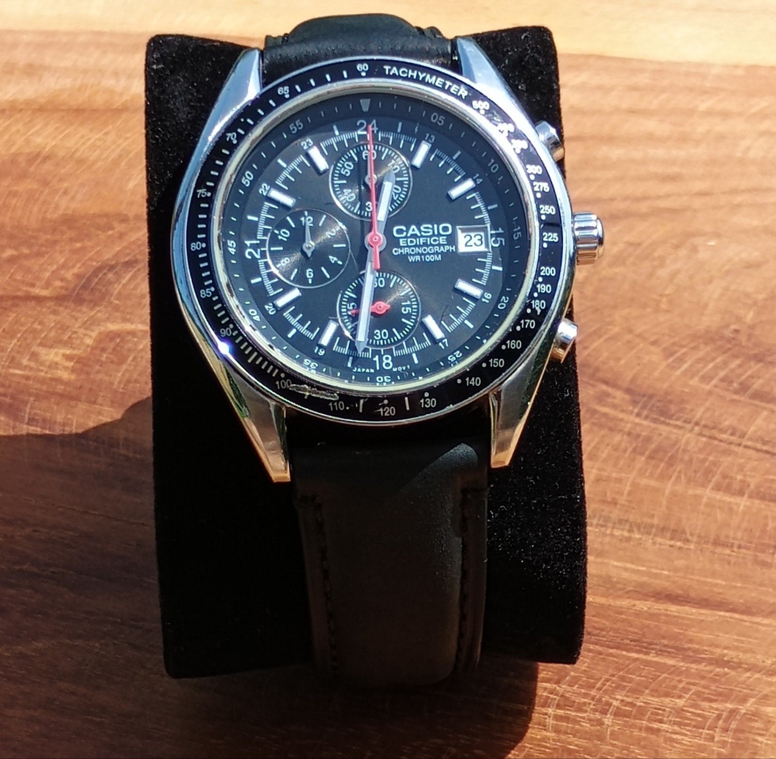 Casio Edifice Chronograaf WR100M Herenhorloge, Staal, Polshorloge, Ophalen of Verzenden, Leer