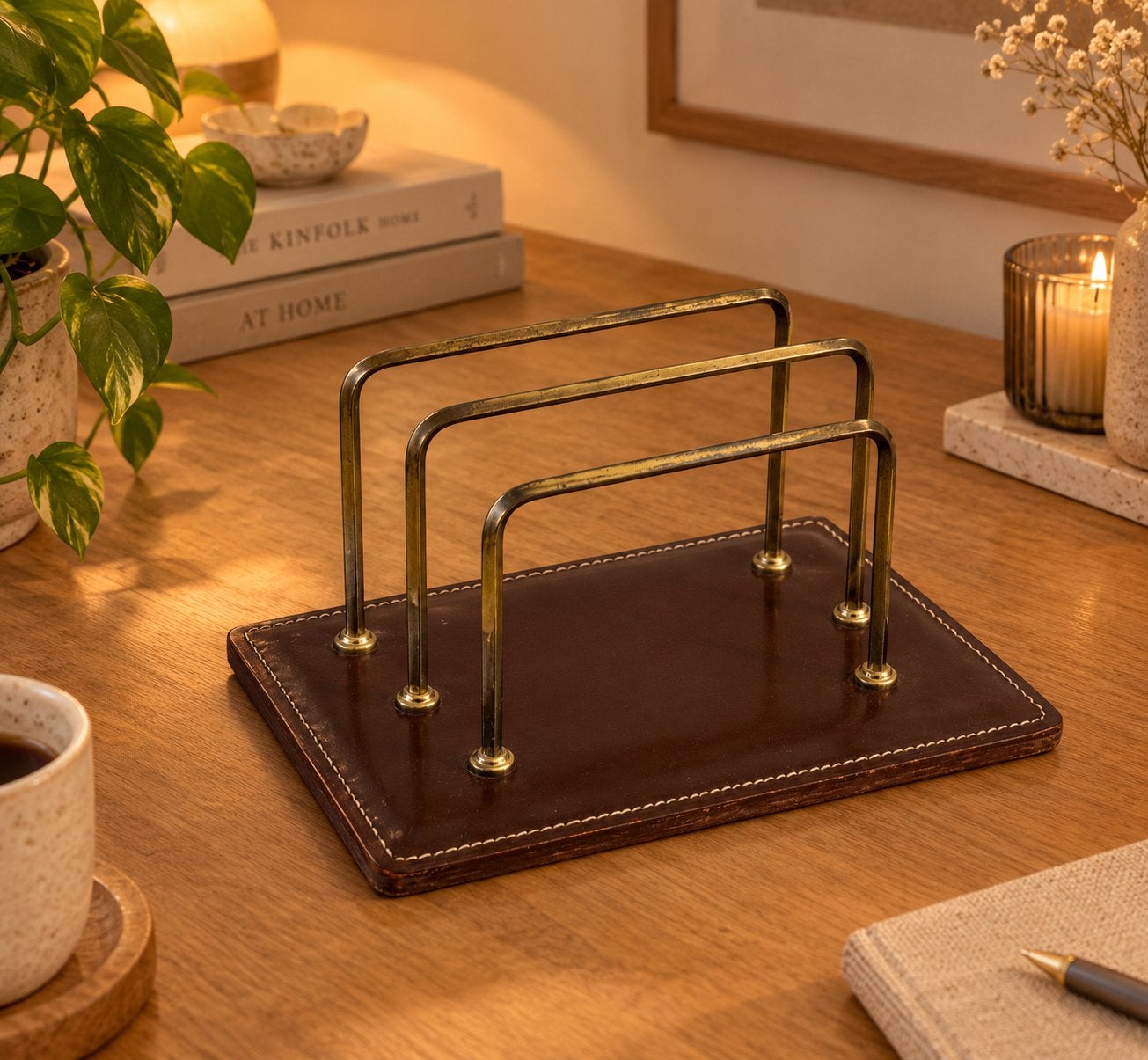 Vintage leren  brievenhouder - Jacques Adnet Stijl, Ophalen of Verzenden