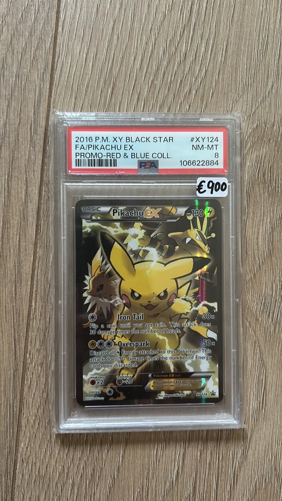 Pikachu #XY124 PSA 8 red & blue Collection, Ophalen of Verzenden, Zo goed als nieuw