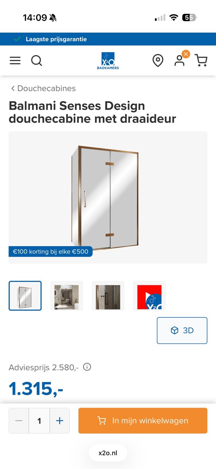 Balmani 100x80 douchecabine gloed nieuw rose goude elementen, Ophalen, Overige typen, Zo goed als nieuw, Minder dan 100 cm