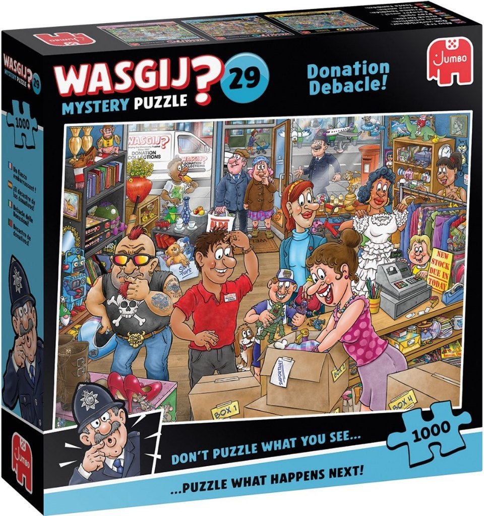 Wasgij? Mystery Puzzel 29 - Donation Debacle! 1000 stukjes, Ophalen of Verzenden, 500 t/m 1500 stukjes, Nieuw, Legpuzzel