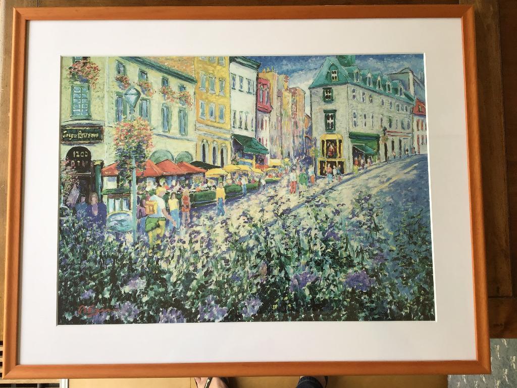 Franse vrolijke prent ingelijst (Guy Bégin Canada), Huis en Inrichting, Ophalen, Schilderij, Meerkleurig, Ingelijst