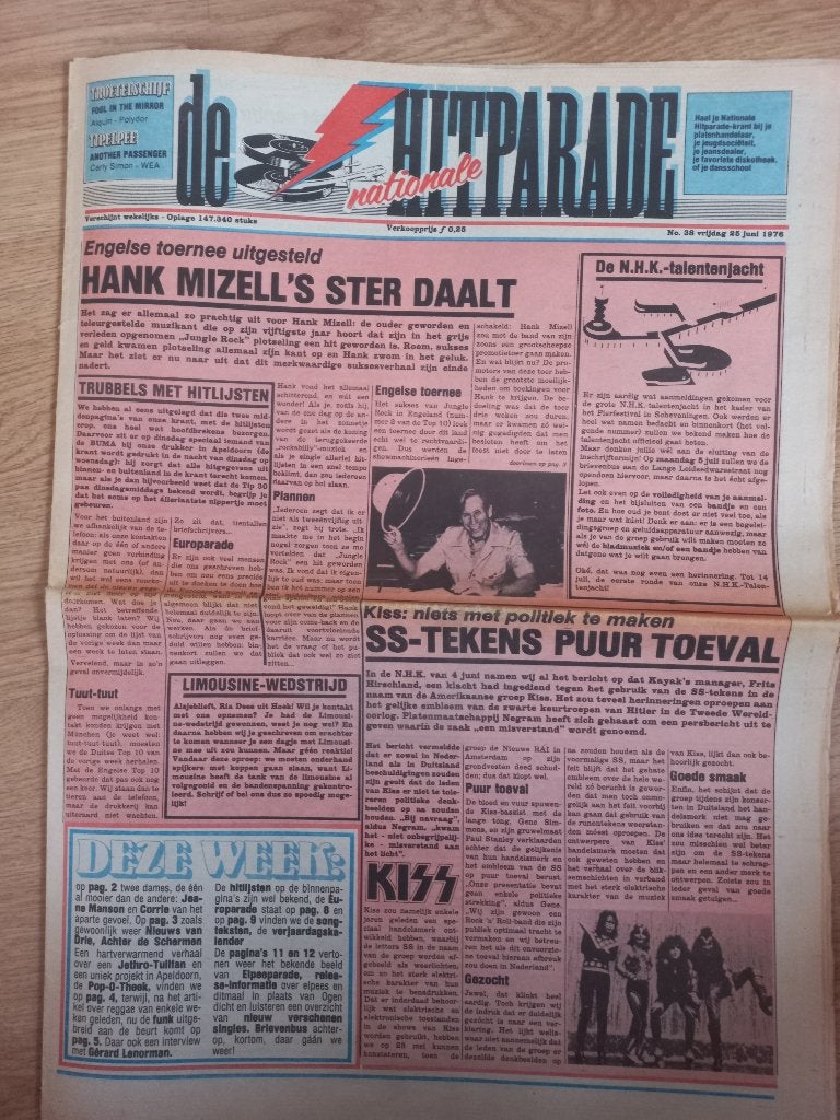 KISS artikel Nationale Hitparade Krant, Ophalen of Verzenden, 1960 tot 1980, Nederland, Krant