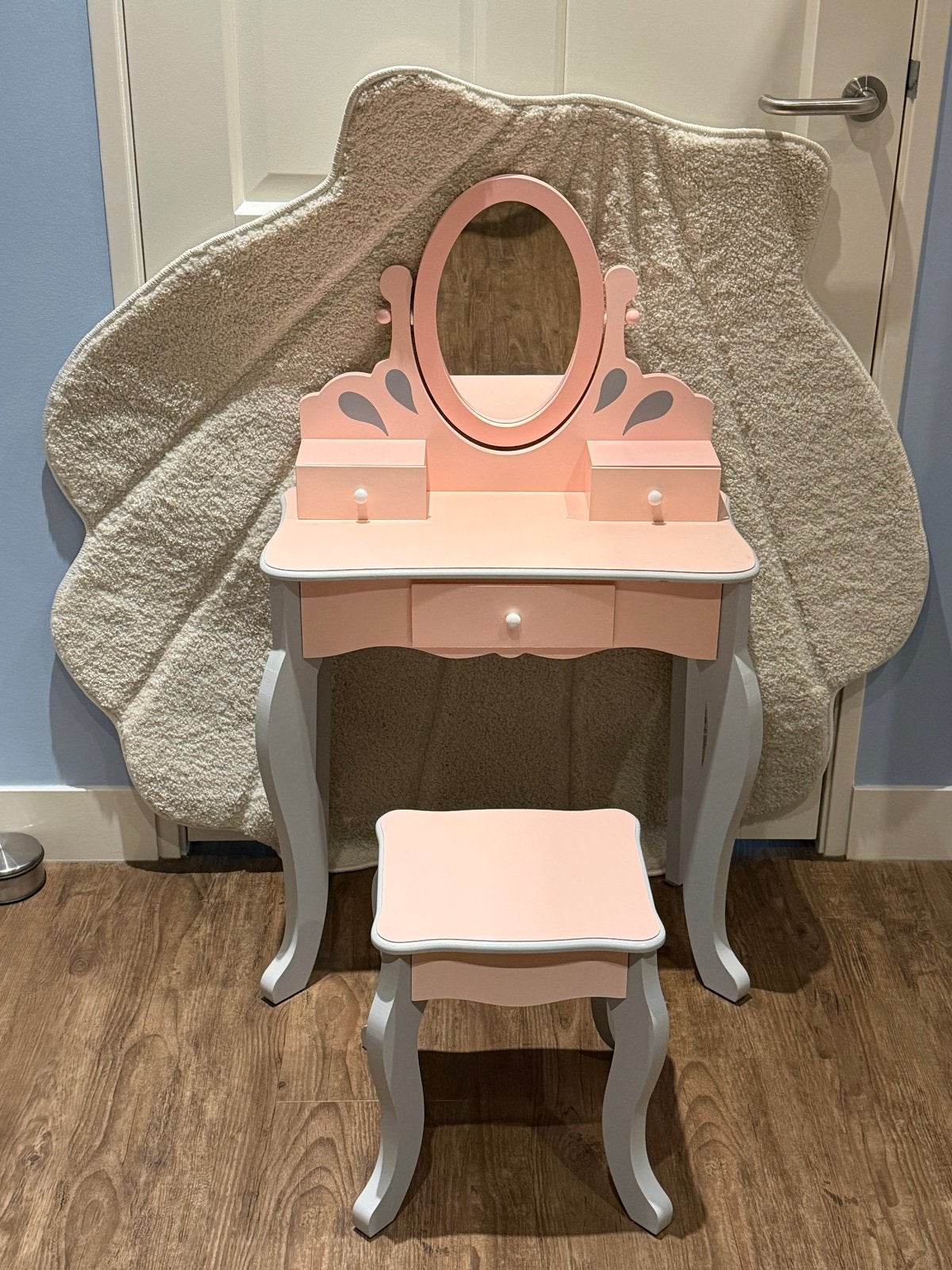 Roze houten kaptafel/ make-up tafel met krukje voor kinderen, Kinderen en Baby's, Kinderkamer | Tafels en Stoelen, Ophalen, Zo goed als nieuw