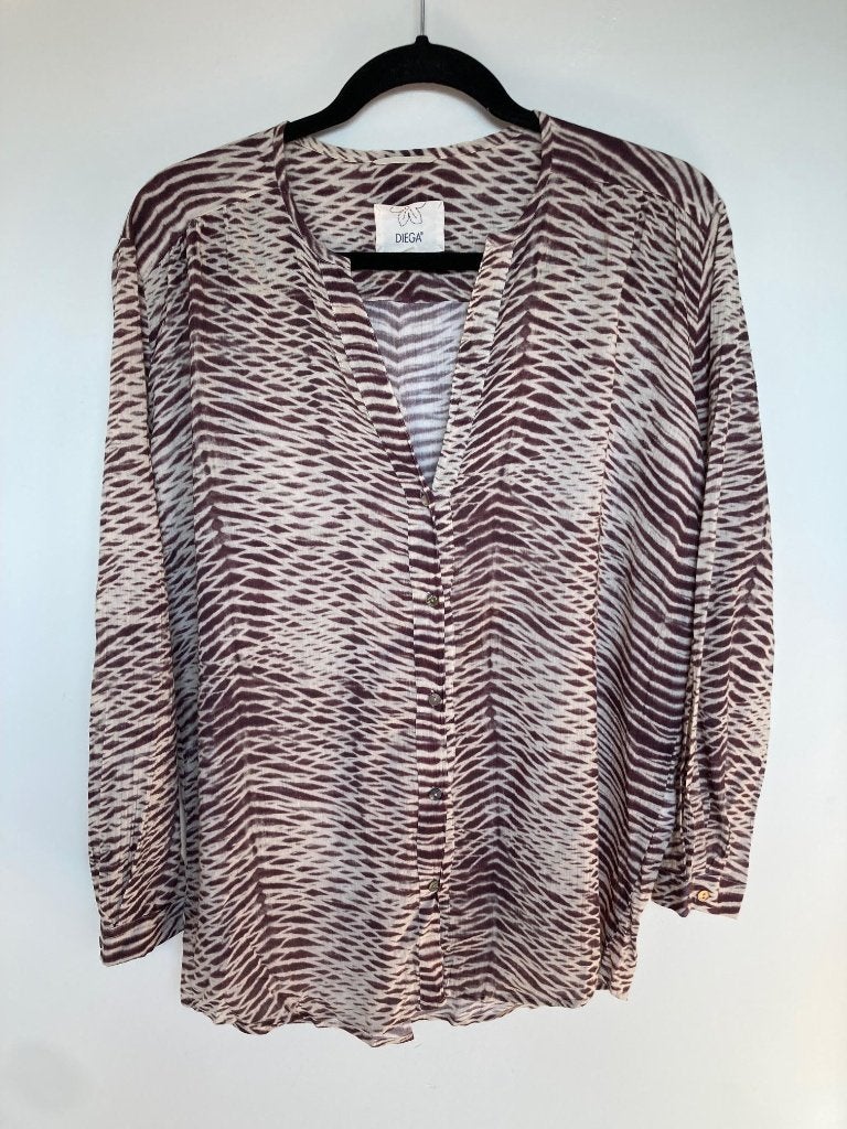 Diega luchtige blouse paars creme kraagloos maat xs, Kleding | Dames, 6 rue Béranger 75003 Paris, Eshop@diega.fr, Paars, Ophalen of Verzenden