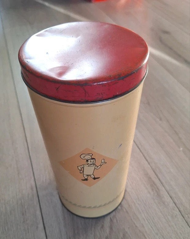 Bolletje beschuit blik retro rood vintage keukenblik, Verzamelen, Blikken, Ophalen of Verzenden, Gebruikt, Overige, Bolletje
