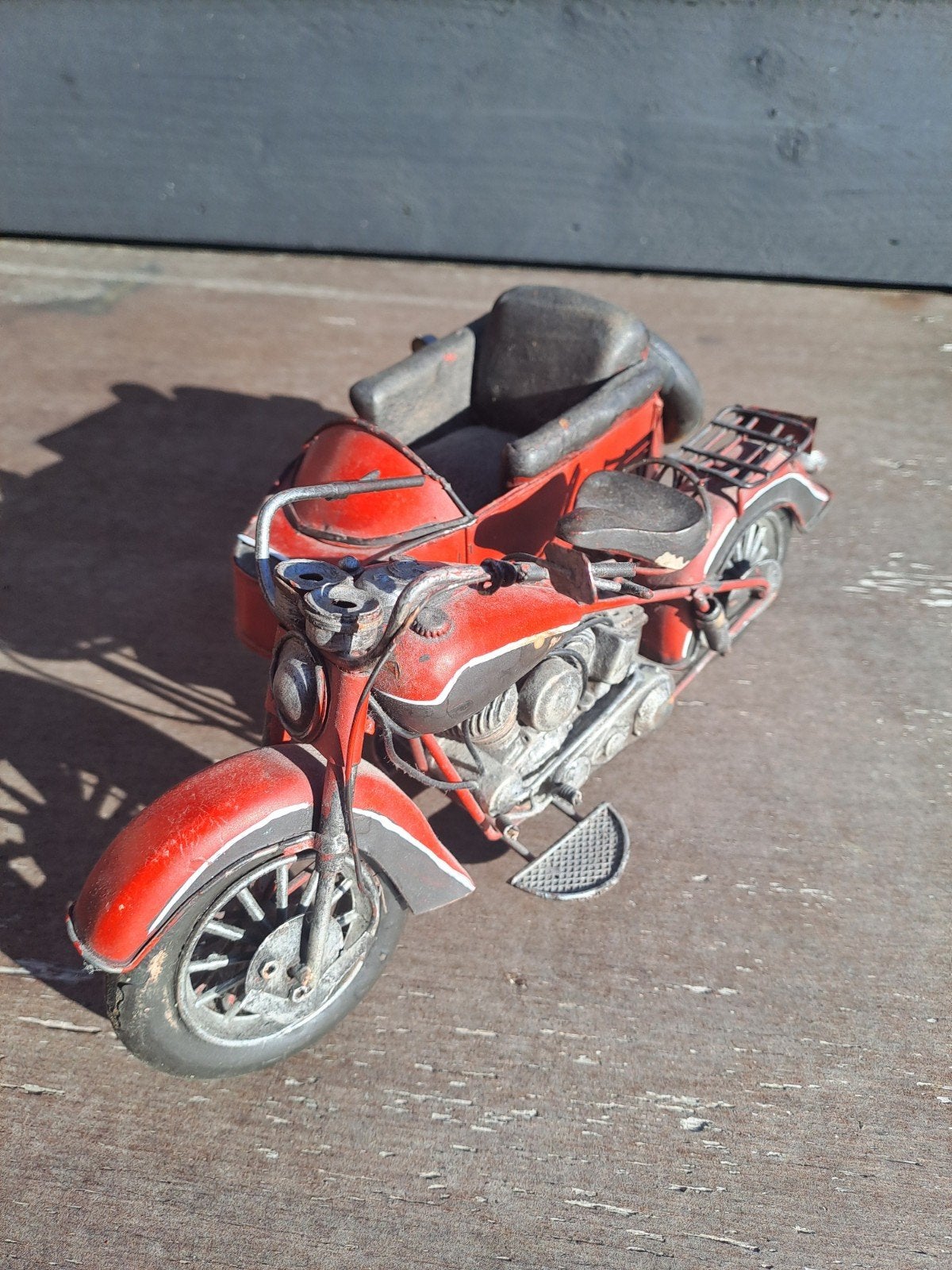 Vintage harley Motorfiets met Zijspan Decoratie Rood Metaal, Ophalen of Verzenden