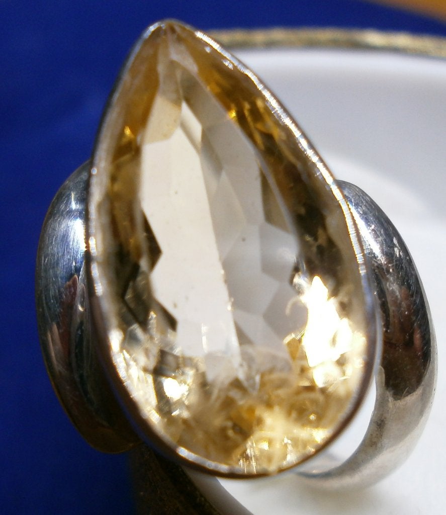 Vintage design zilver 925 ring met citrien, Sieraden, Tassen en Uiterlijk, Ringen, Ophalen, Geel, Zo goed als nieuw, 17 tot 18