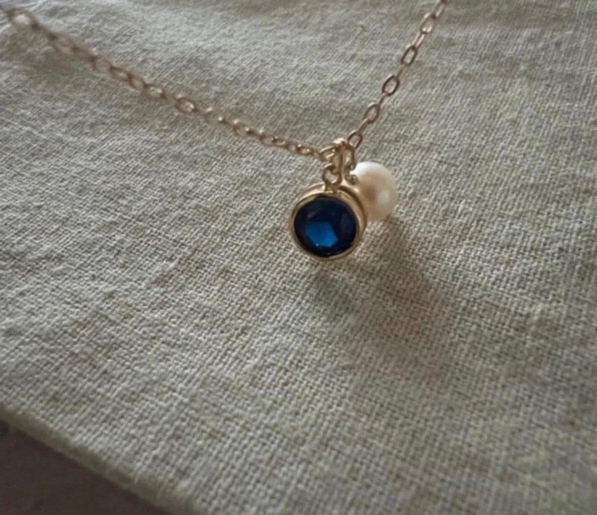 Zilveren 925 vergulde ketting met blauwe steen en parel, Verzenden, Zo goed als nieuw, Zilver