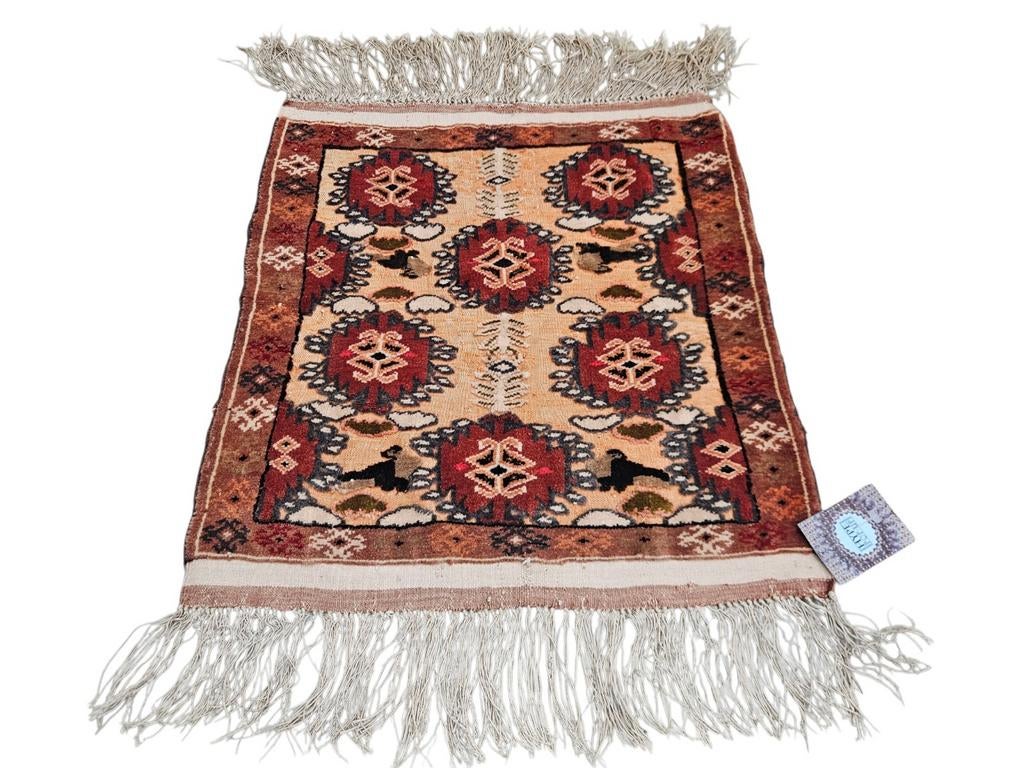 Handmade vintage Persian wool Tajik Shirvan carpet 53x55cm