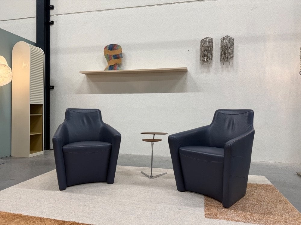 2 Leolux Fiji fauteuil Senso Tempest blauw leer Stoel, Info@leolux.nl, Ophalen of Verzenden, 75 tot 100 cm, Venlo Marinus Dammeweg 55