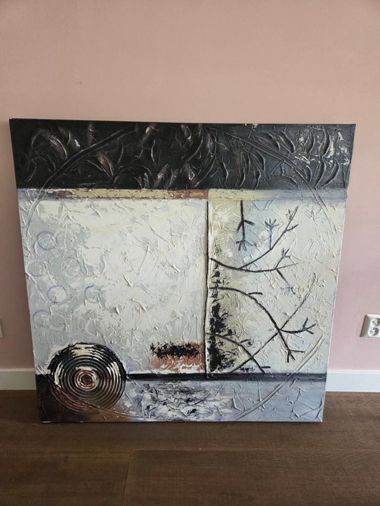 Abstract schilderij met textuur en natuurlijke elementen, Ophalen