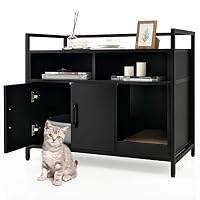 COSTWAY Kattenkast / Kattenbakmeubel Zwart, Ophalen, Zo goed als nieuw, Gesloten