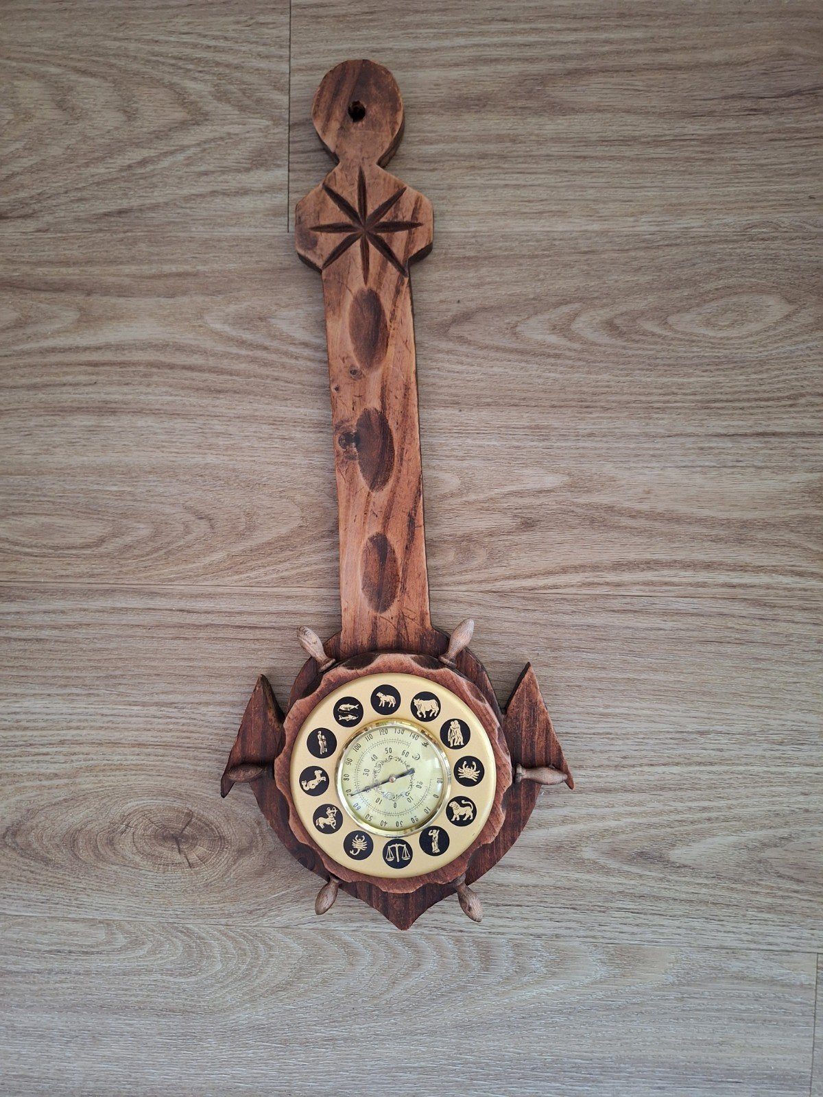 Vintage Houten  barometer met dierenriemtekens, Ophalen of Verzenden, Gebruikt