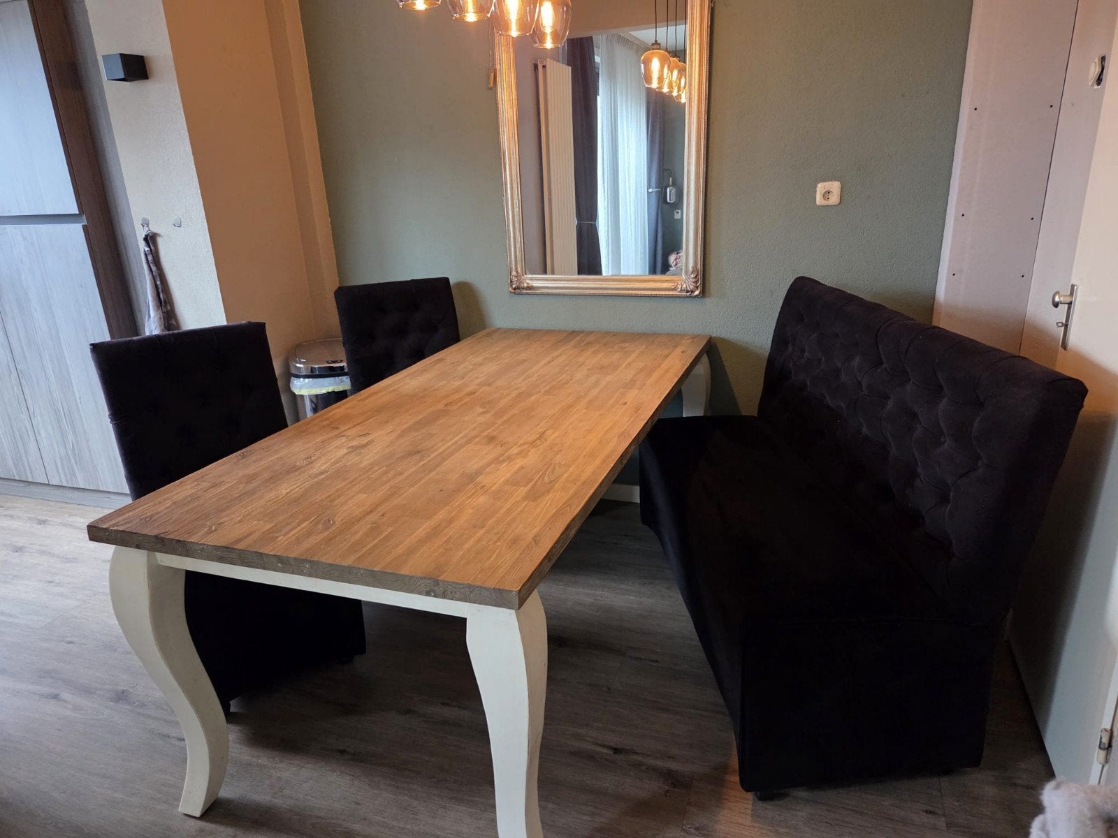 Eettafel met bank en stoelen, Ophalen, Vijf personen of meer, 200 cm of meer, 50 tot 100 cm