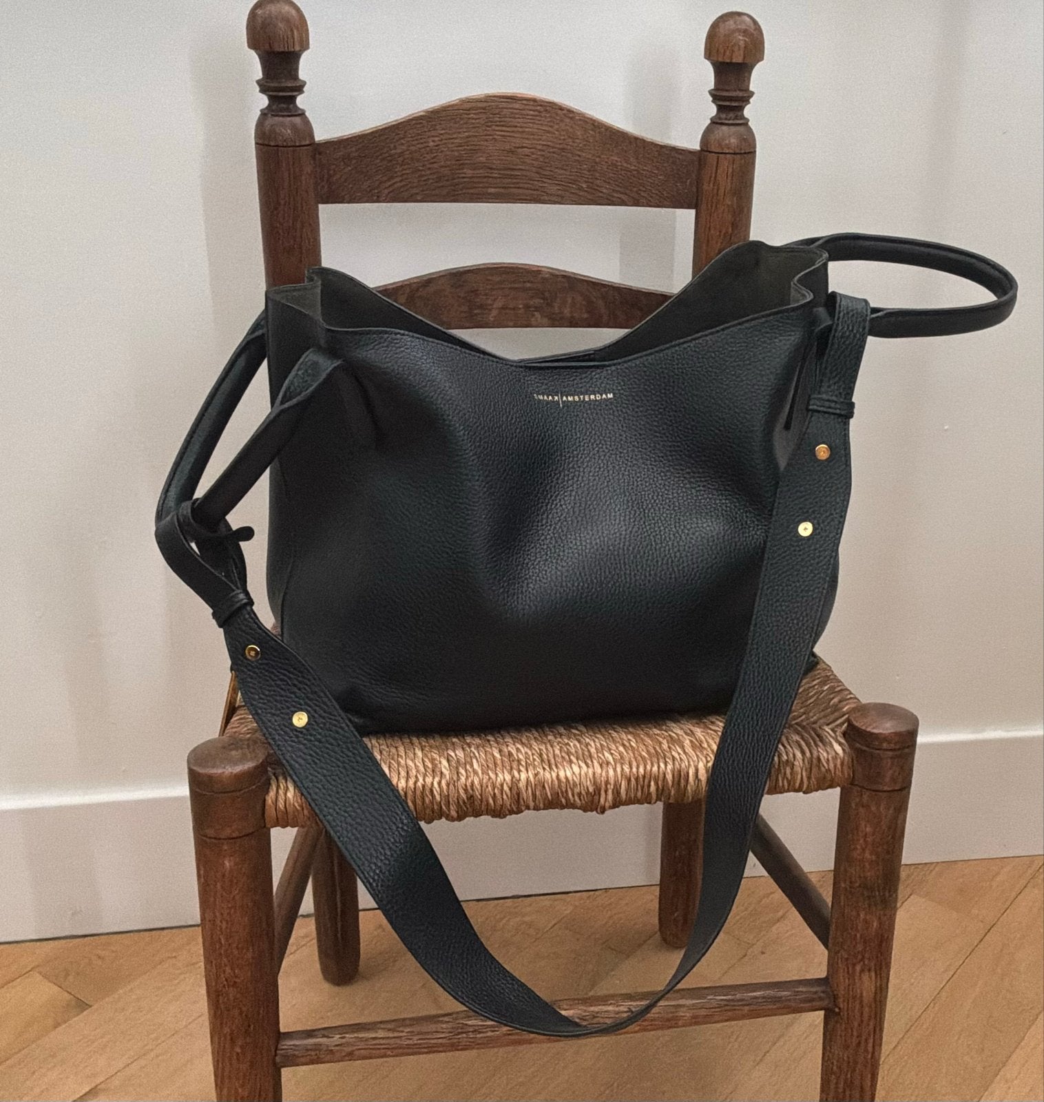 Smaak Amsterdam Shopper Zwart Leer, Sieraden, Tassen en Uiterlijk, Tassen | Damestassen, Ophalen of Verzenden, Zo goed als nieuw
